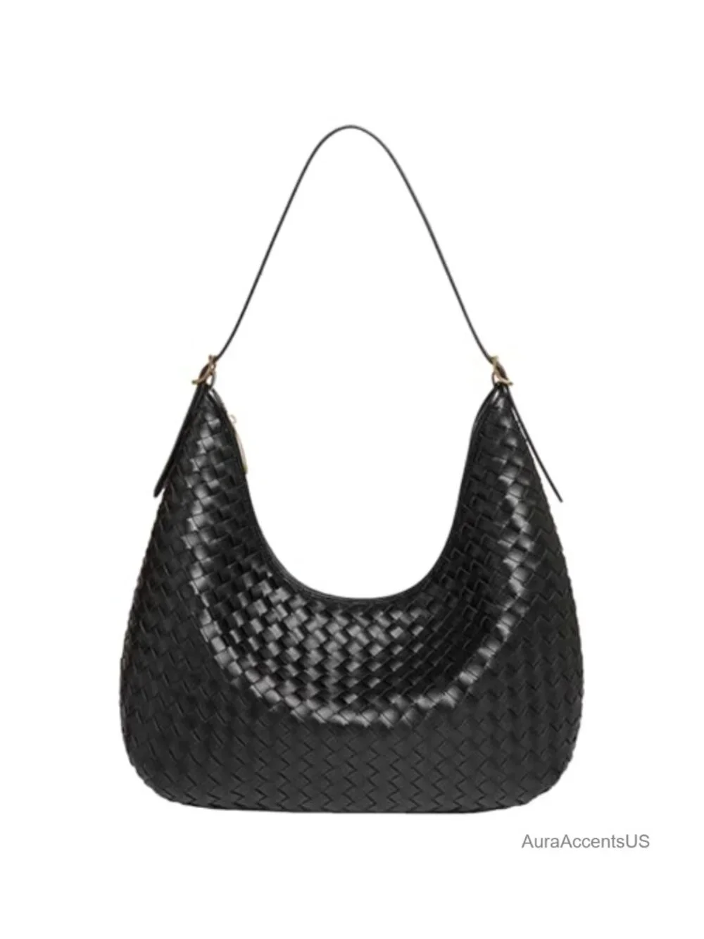 Woven Faux Leather Hobo Shoulder Bag with Zipper Lightweight Tote